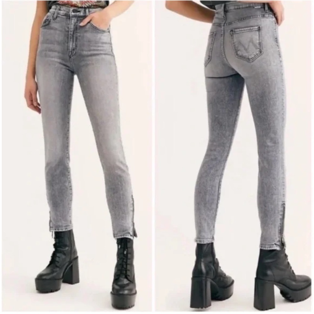 Mother The Swooner Ankle Zip Denim Jean Static Grey